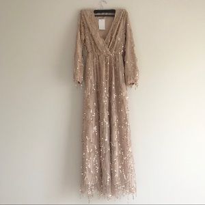 NEW Sequin long sleeve rose champagne dress